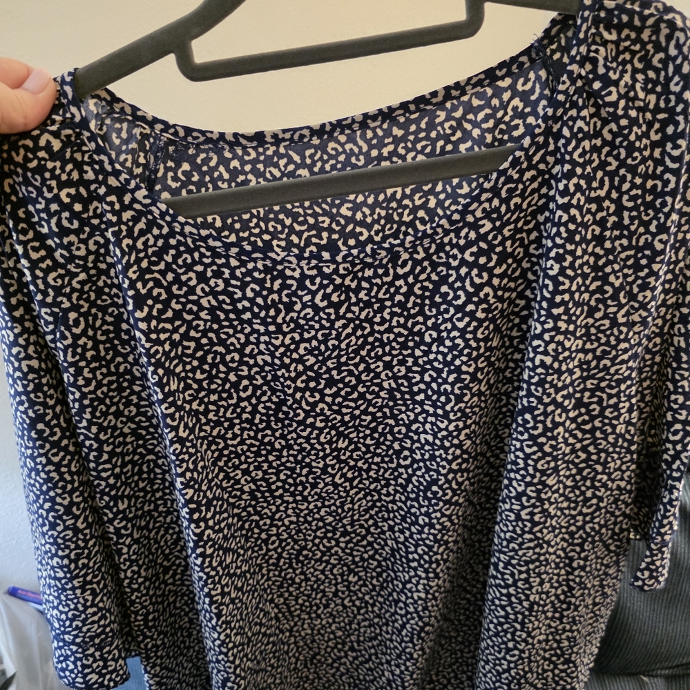 Navy and White Patterned Women's Top